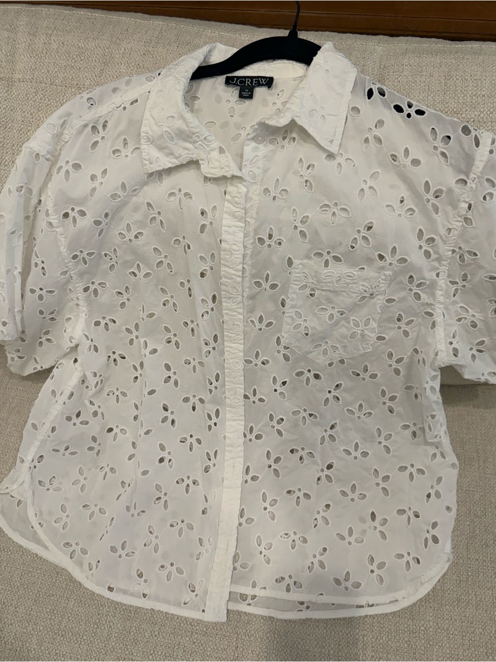 J. Crew White Eyelet Button-Down Shirt